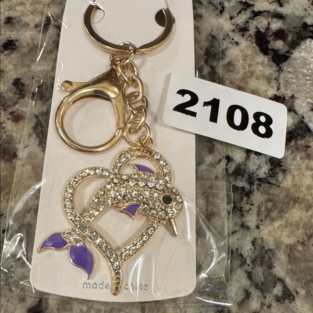 2108 Rhinestone Dolphin Key Ring, Bag Charm‎